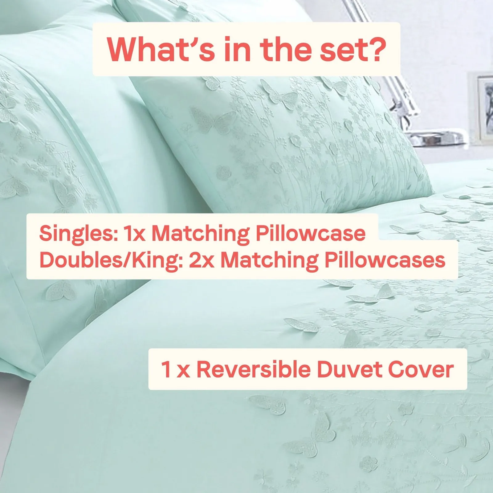 Rapport Home Papillon Polycotton Duvet Cover Set with Pillowcase in Duck Egg Blue 4
