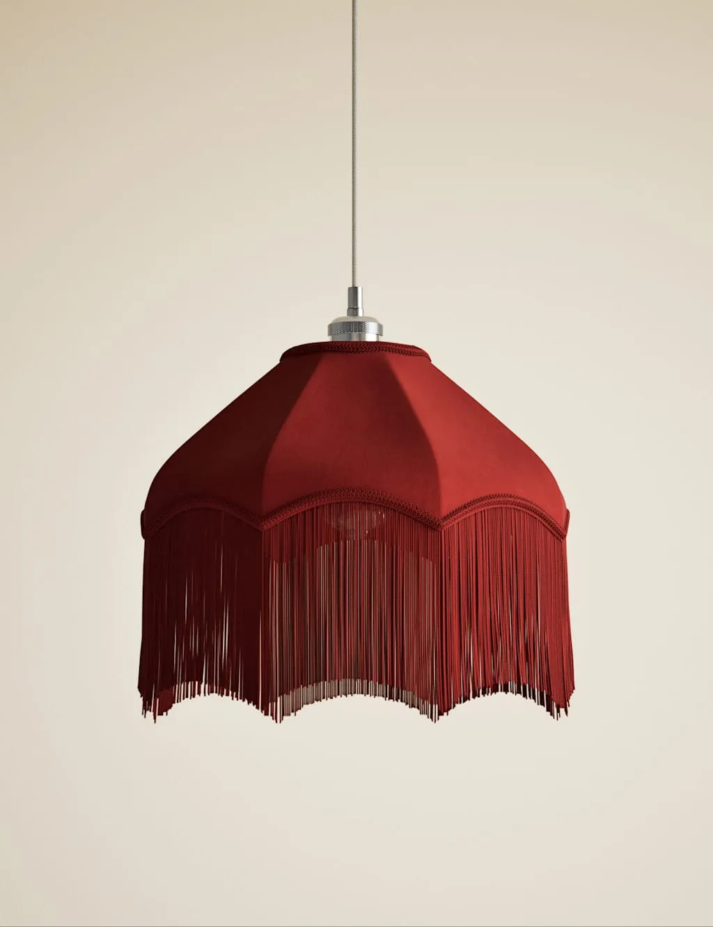 M&S Fringed Velvet Lamp Shade Red