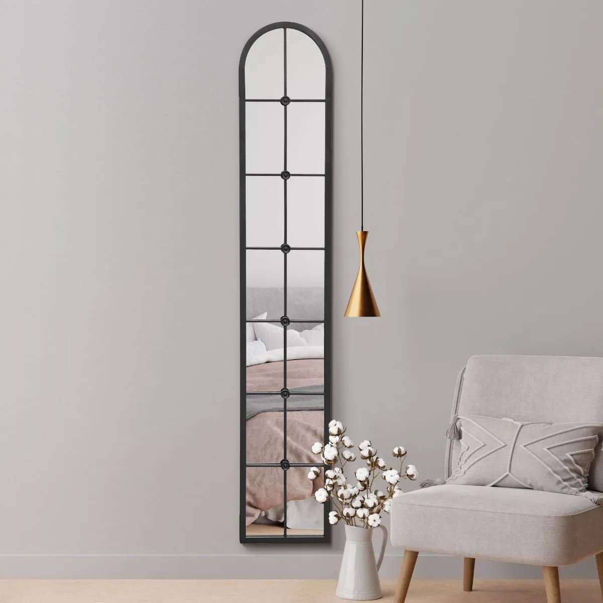 MirrorOutlet Black Framed Arched Leaner Wall Mirror 67" X 12" (170CM X 30CM) 6