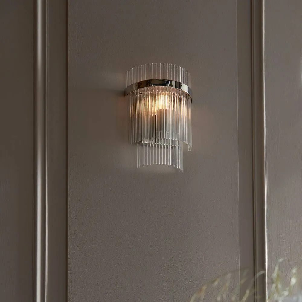 Netlighting Marietta Glass Shade Wall Lamp Bright Nickel in Silver 4