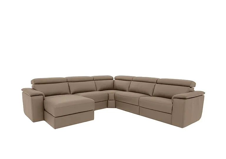 Davide Large Leather Left Hand Facing Corner Sofa with Chaise End - Torello Taupe