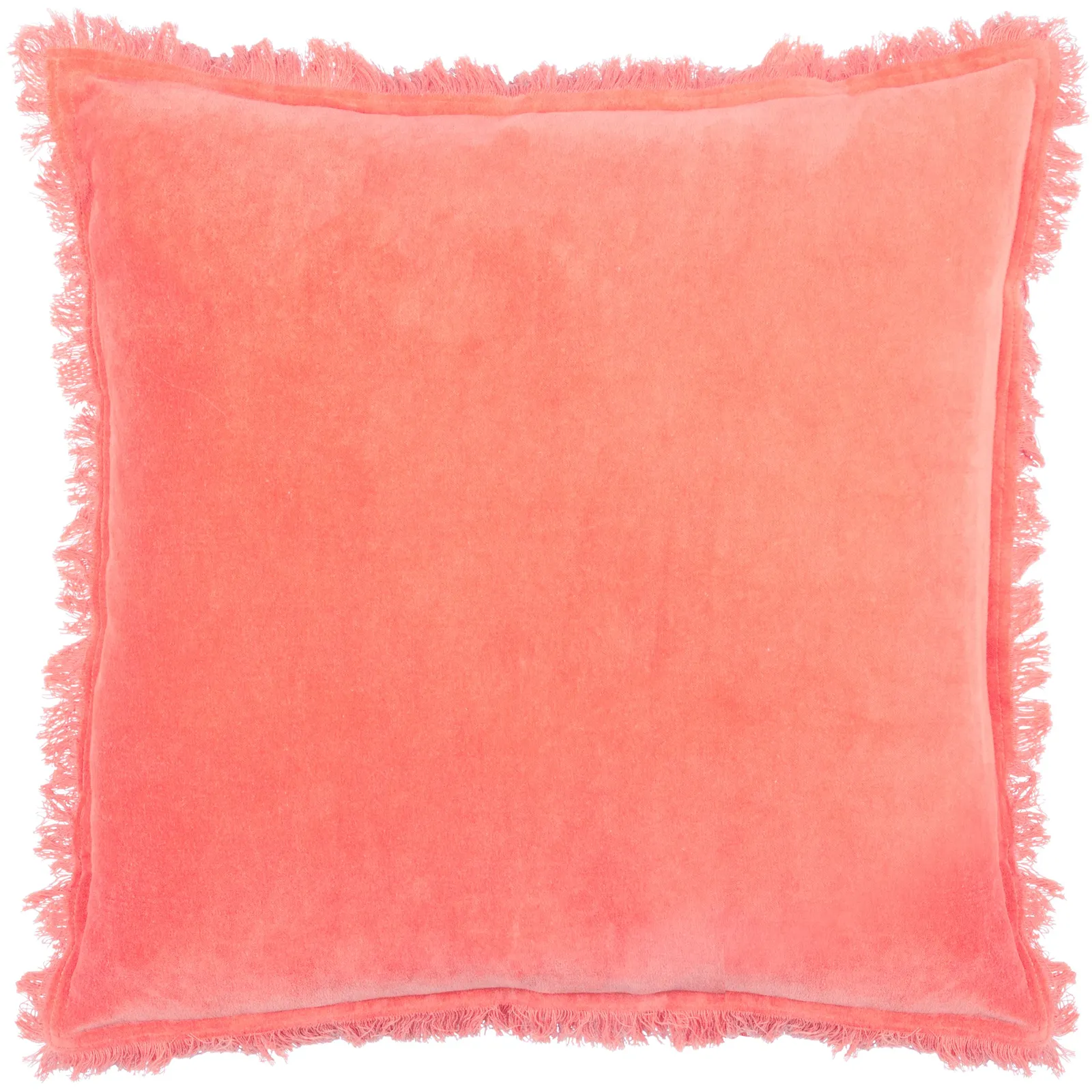 Furn Gracie 100% Cotton Velvet Fringed Cushion in Coral