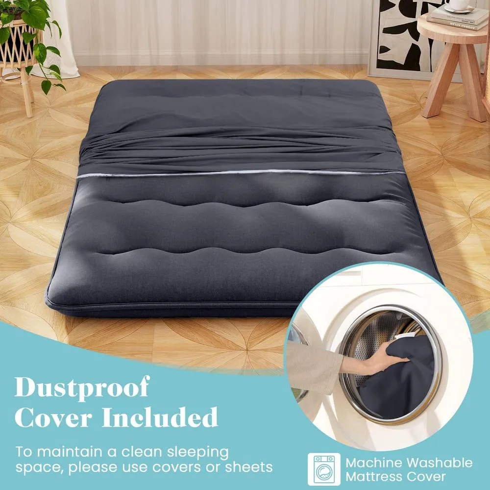 Costway King Size Japanese Floor Mattress Futon Mattress 190x135x10cm-Black in Dark Grey 3