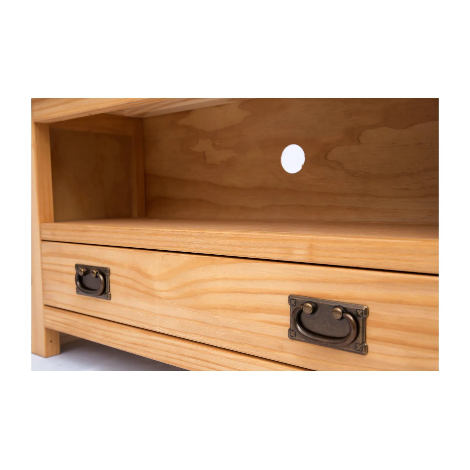 Cabinet Bits Lugo Waxed 1 Drawer TV Cabinet Brass Drop Handle in Light Brown 5