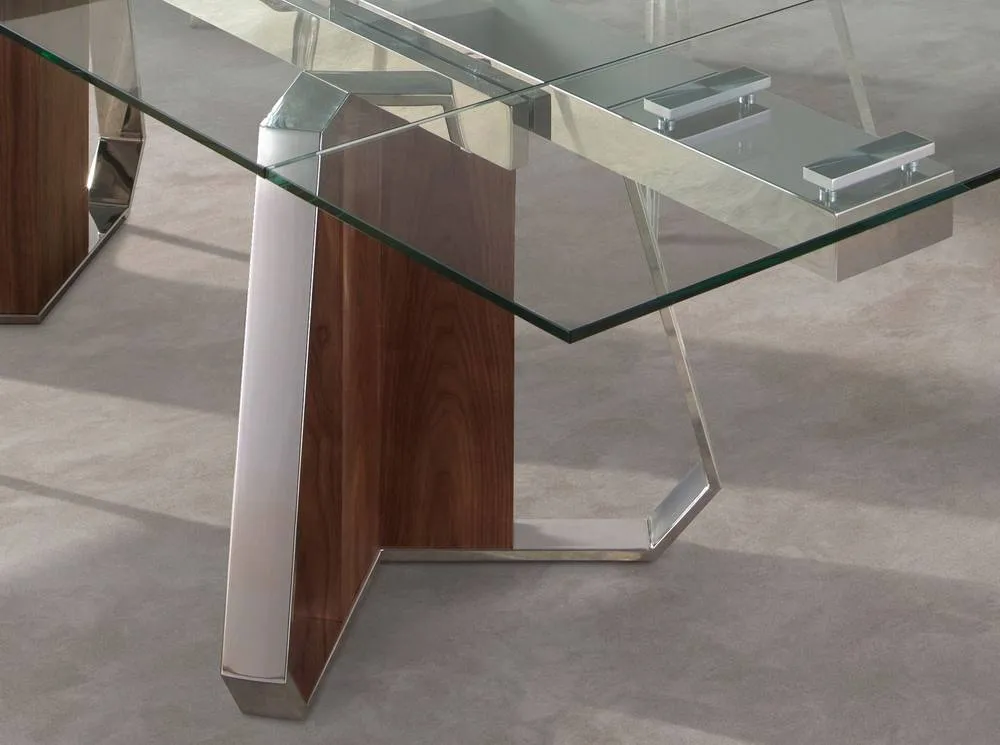 Angel Cerda Rectangular Extending Dining Table - Tempered Glass in Walnut 5