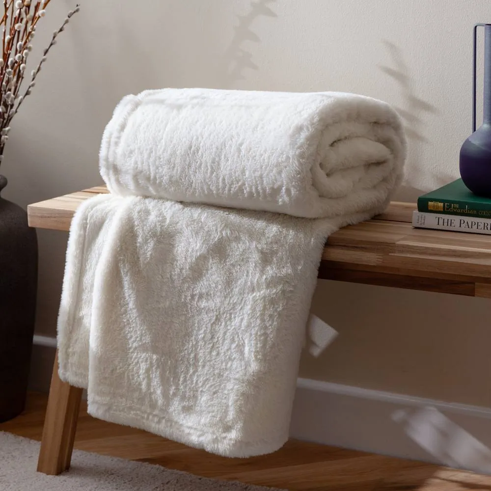 Furn Kallu Reversible Faux-Fur Throw in Ecru