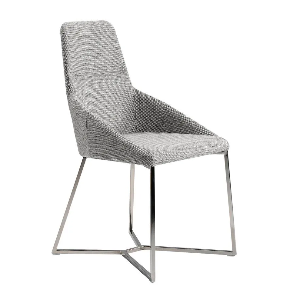 Angel Cerda Grey Fabric Dining Chair Chrome-Plated Legs