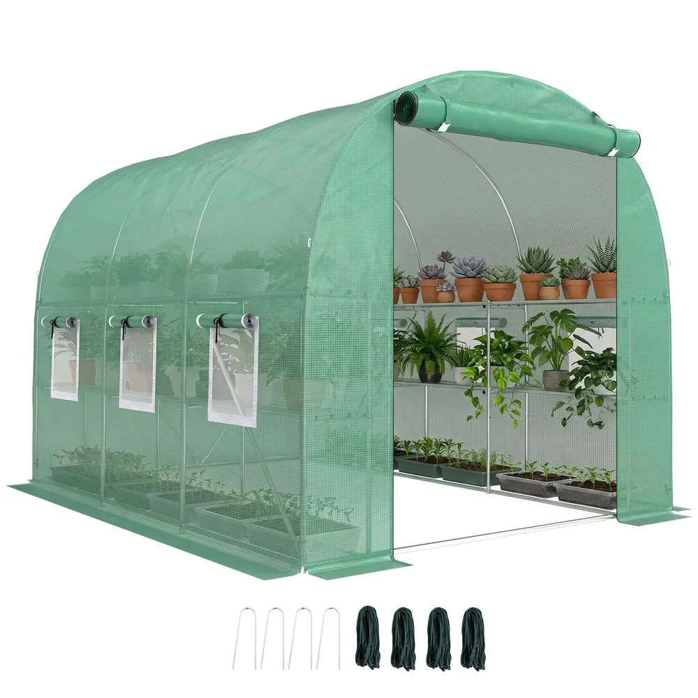 OUTSUNNY Walk-in Greenhouse with Shelves, Green House with Mesh Windows 2
