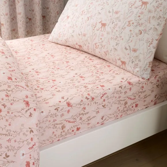 Set of 2 Woodland Floral 100% Cotton Fitted Sheets 2