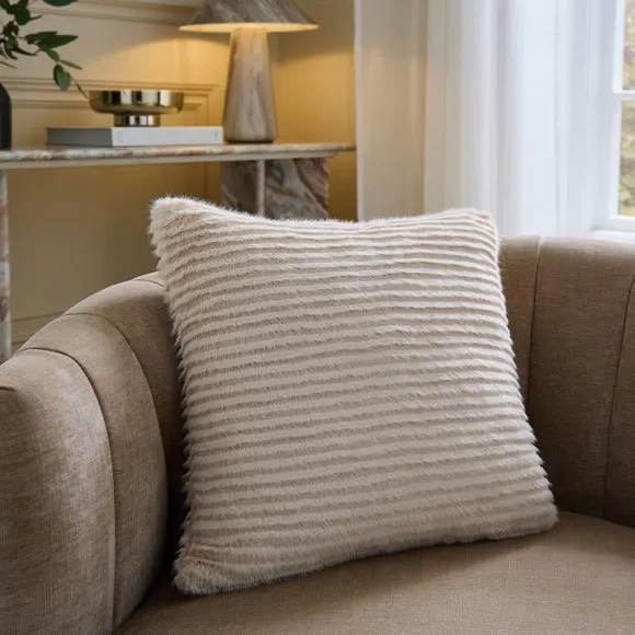 Ribbed Faux Fur Square Cushion