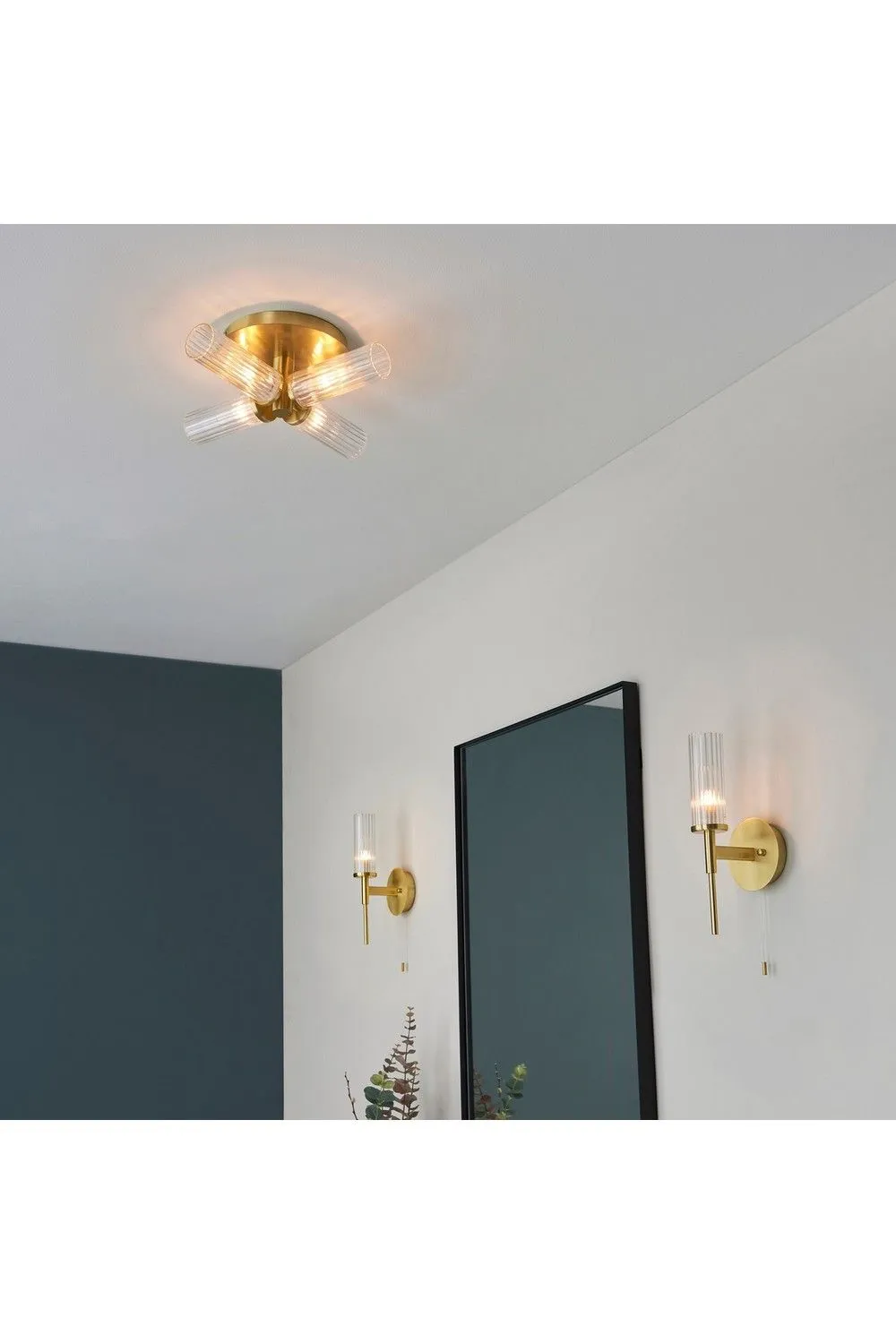 Netlighting Talo Bathroom Metal Wall Lamp Satin Brass Plate Ribbed Glass IP44 in Gold 4