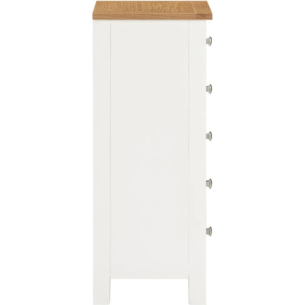 Seconique Cambridge 5 Drawer Narrow Chest - Linen/Oak (Fully assembled) in White 5