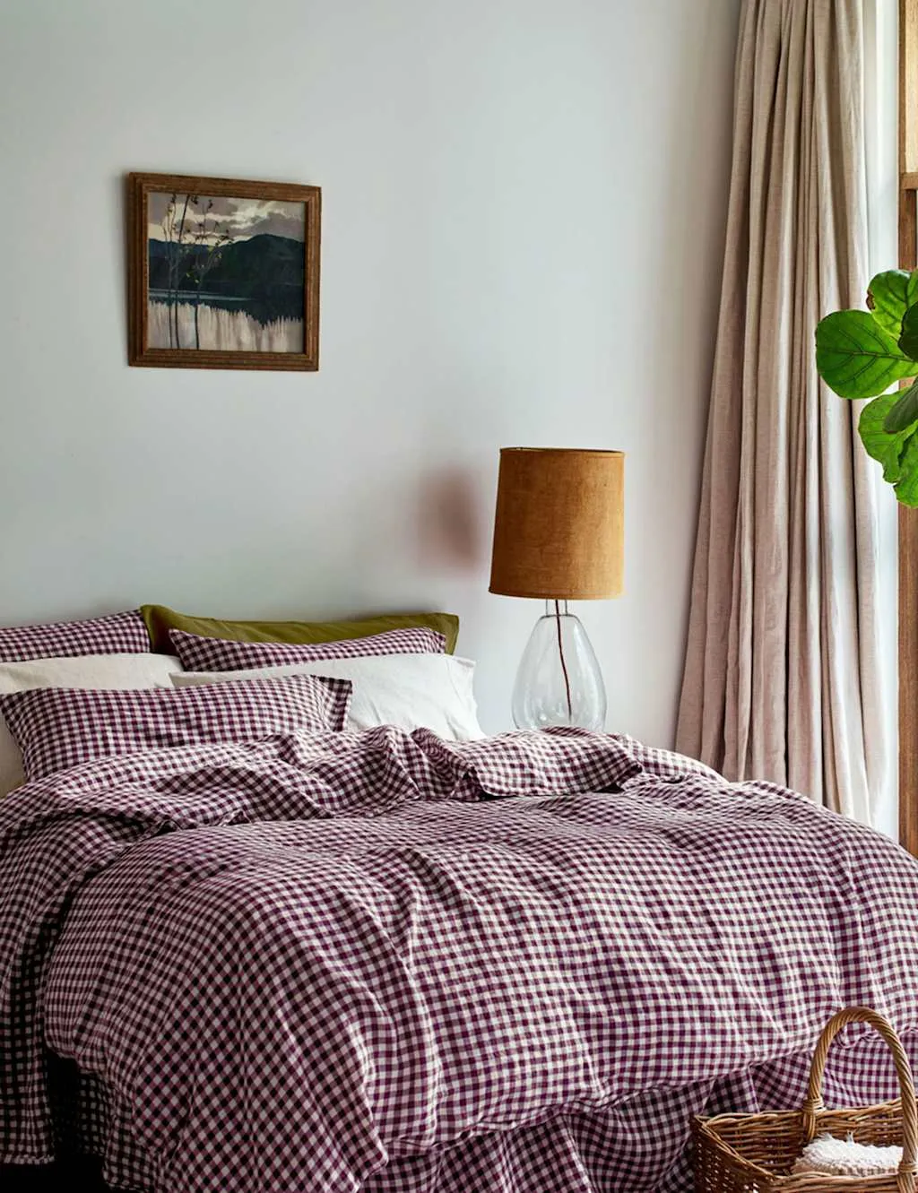 Piglet In Bed Pure Linen Gingham Duvet Cover Purple Mix