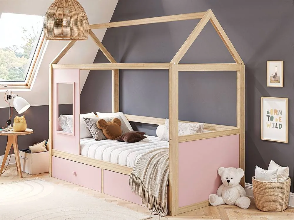 Flair Ted Play House Wooden Bed with Storage in Pink 2
