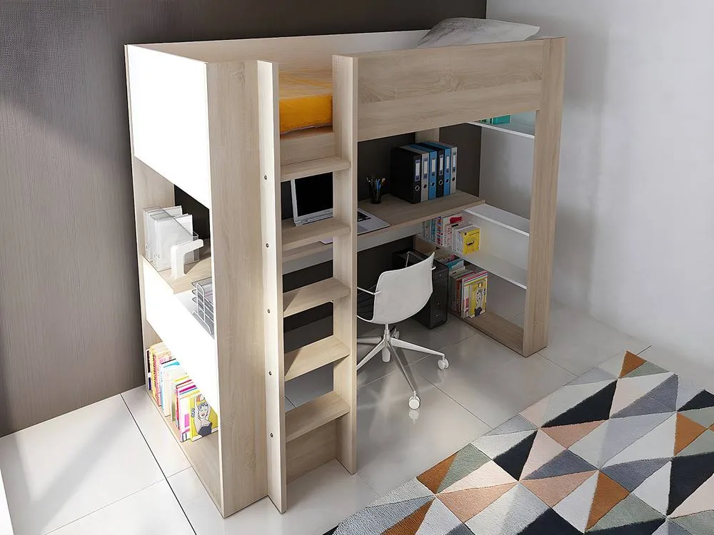 Vente-unique High Sleeper Bed With Integrated Desk & Storage - 90 X 200 Cm - Oak in Light Oak 5
