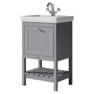 Bayswater Hartleigh Plummett Grey Traditional Freestanding Vanity Unit & 1 Tap Hole White Recessed Basin - 500mm 2