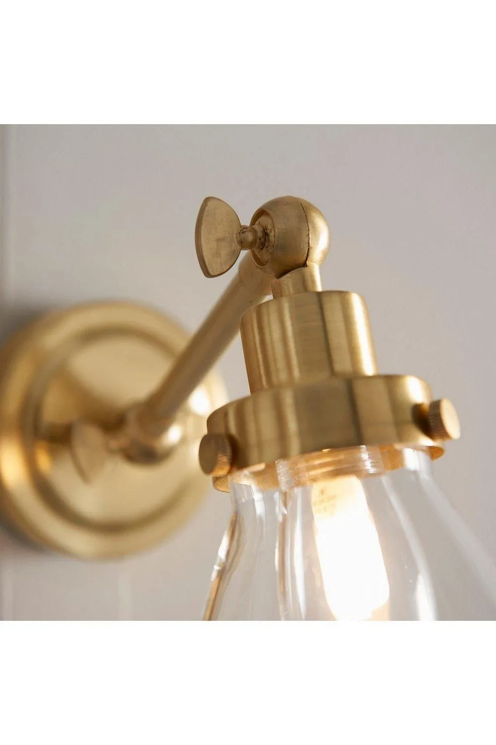 Netlighting Faraday Bathroom Adjustable Dome Wall Light with Pull Cord Satin Brass Glass Shade in Gold 4