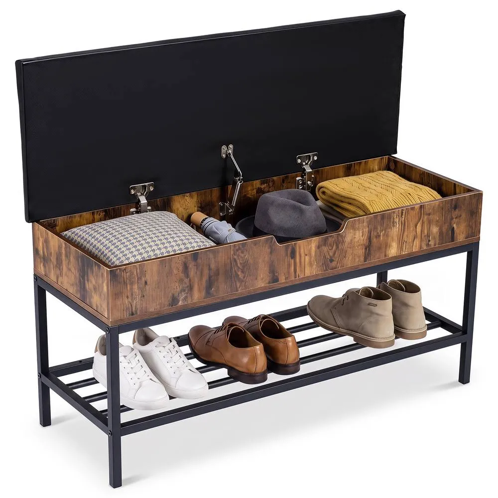 Costway 100 CM Shoe Storage Bench Shelf Lift Top Brown
