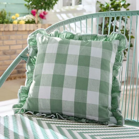 Frilled Gingham Outdoor Square Cushion