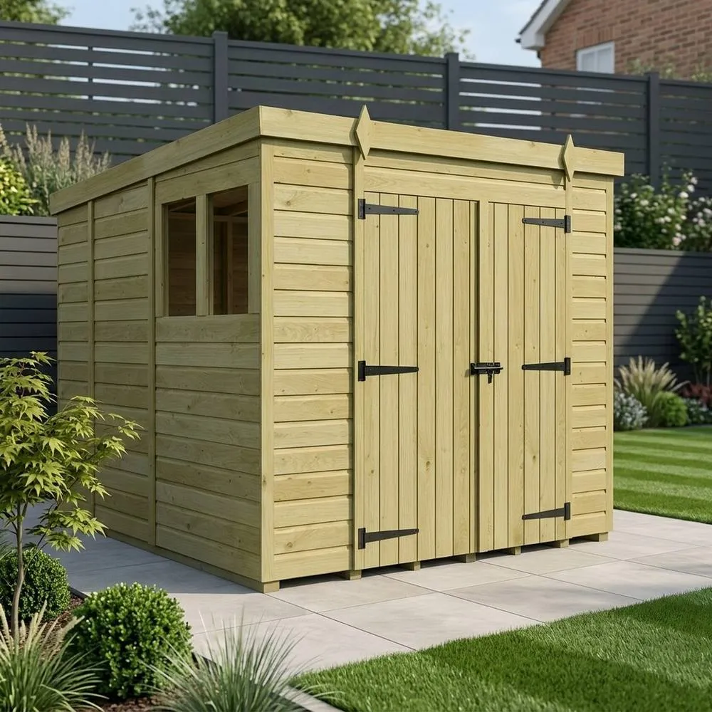 Buttercup Farm 9ft x 9ft Pent Garden Shed Double Door With Windows - Timber in Brown 2