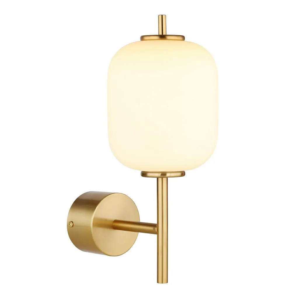 Netlighting Ewald Wall Lamp BrassColoured Opal Glass Shade LED 3000K in Gold