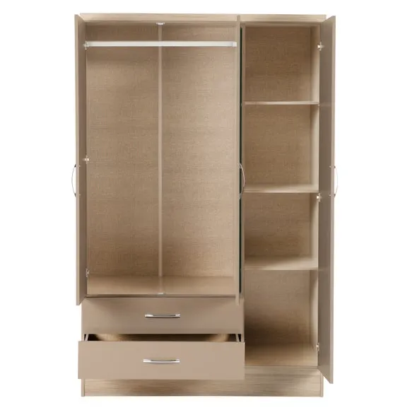Nevada Triple 2 Drawer Wardrobe, Mirrored 3