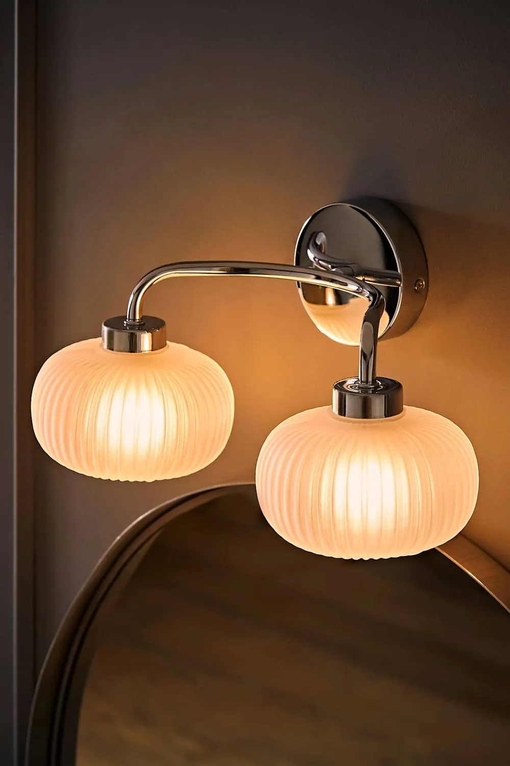 ValueLights Amaia Chrome 2 Way Frosted Glass IP44 Wall Light with Bulbs in Metallic Silver 2