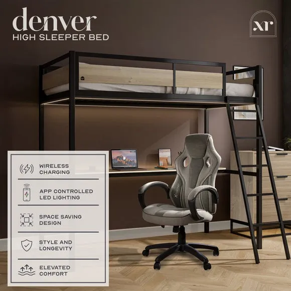 X Rocker Living Denver High Sleeper Bed with App Controlled LED Lights 2