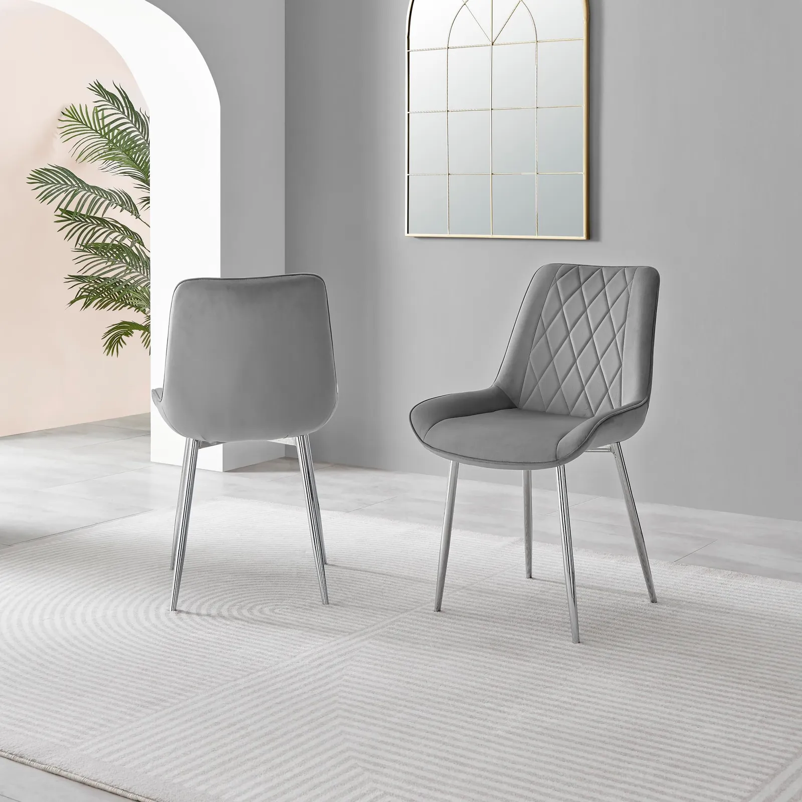 FurnitureboxUK 2x Pesaro Velvet Silver Leg Luxury Dining Chairs in Grey 3