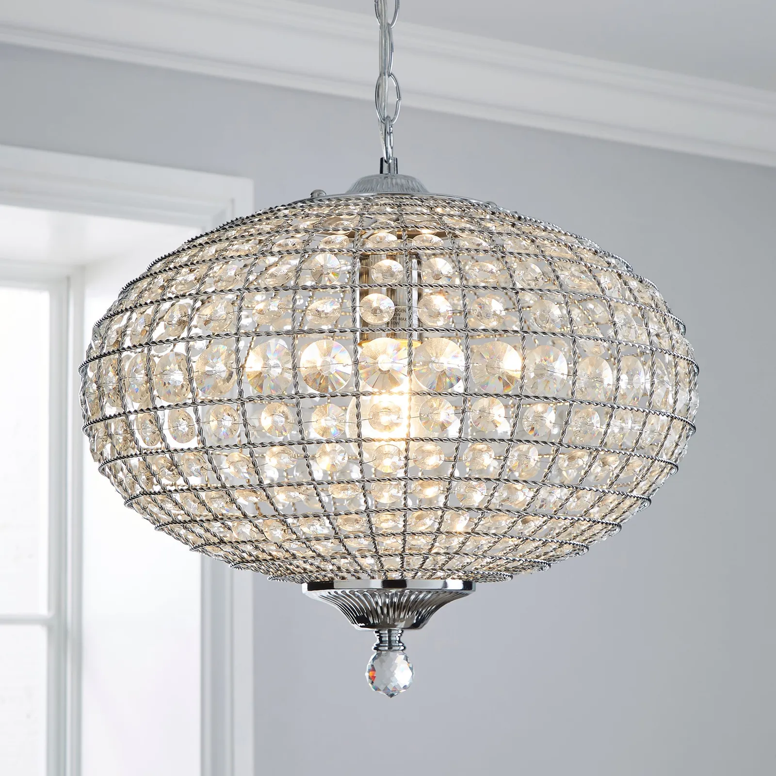 Felicity 1 Light Pendant Jewel Chrome Ceiling Fitting Clear