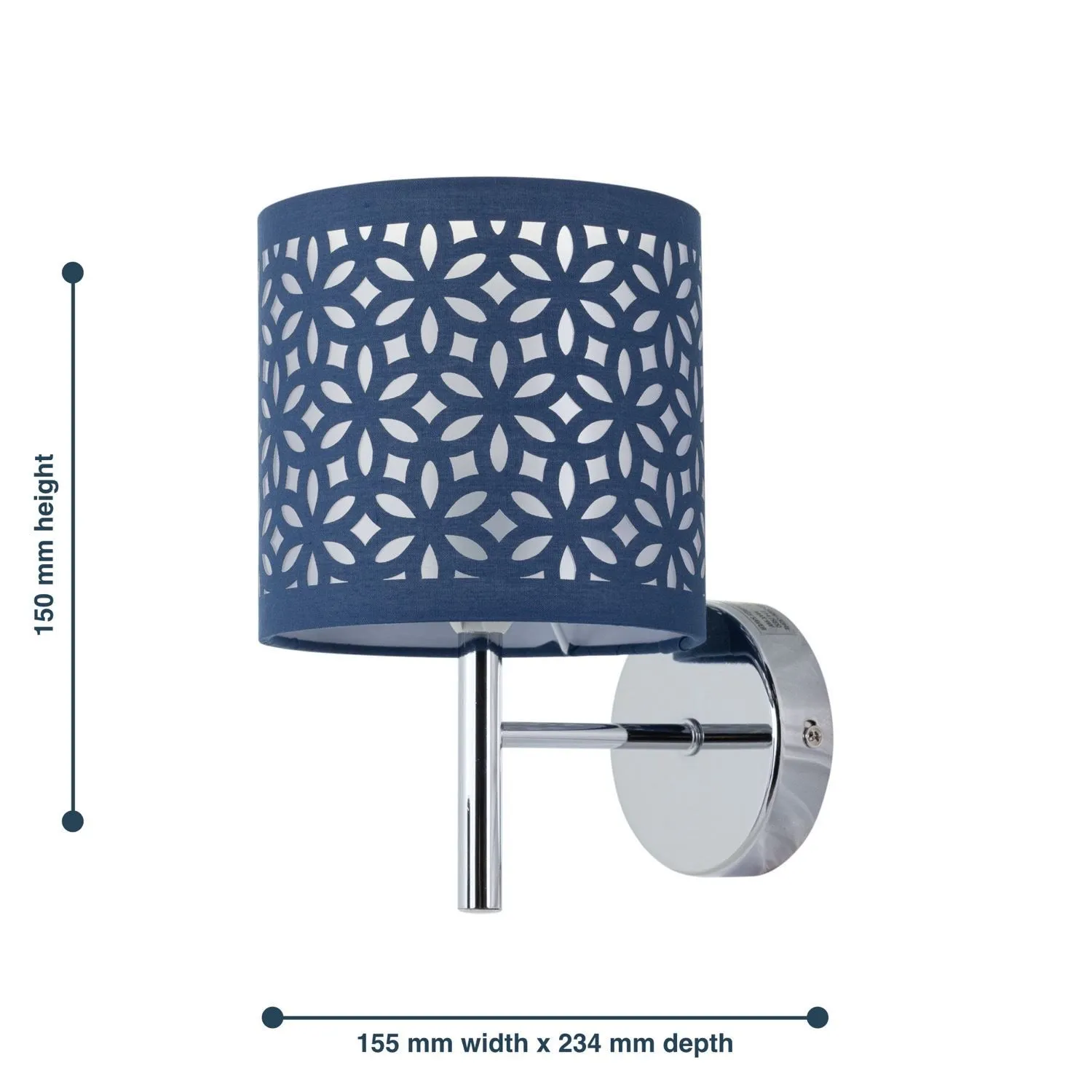 First Choice Lighting Brea - Chrome Wall Light with Navy Blue Cut Out Shade in Silver 5