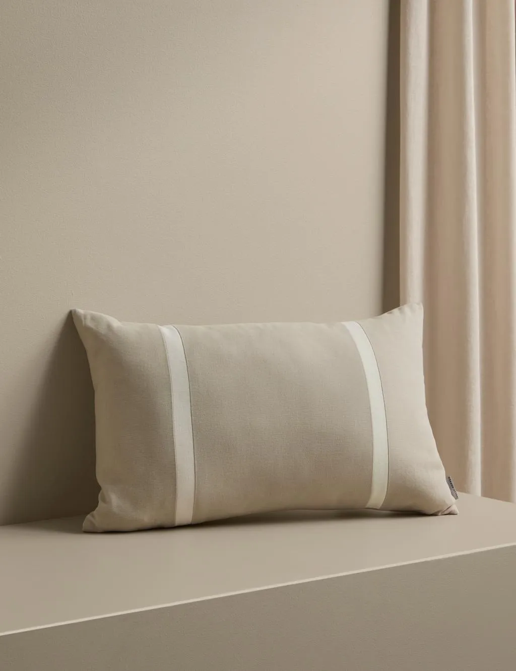 M&S X Kelly Hoppen Pure Cotton Double Stripe Bolster Cushion Taupe Mix