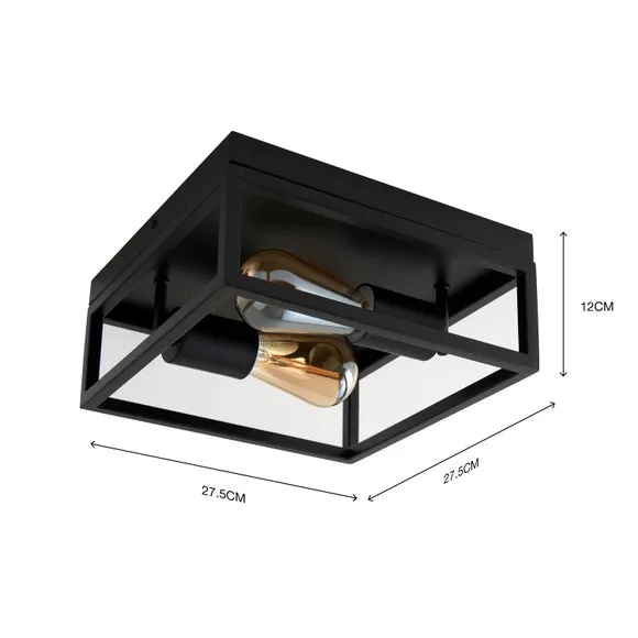 London Industrial Bathroom 2 Light Flush Ceiling Light 6