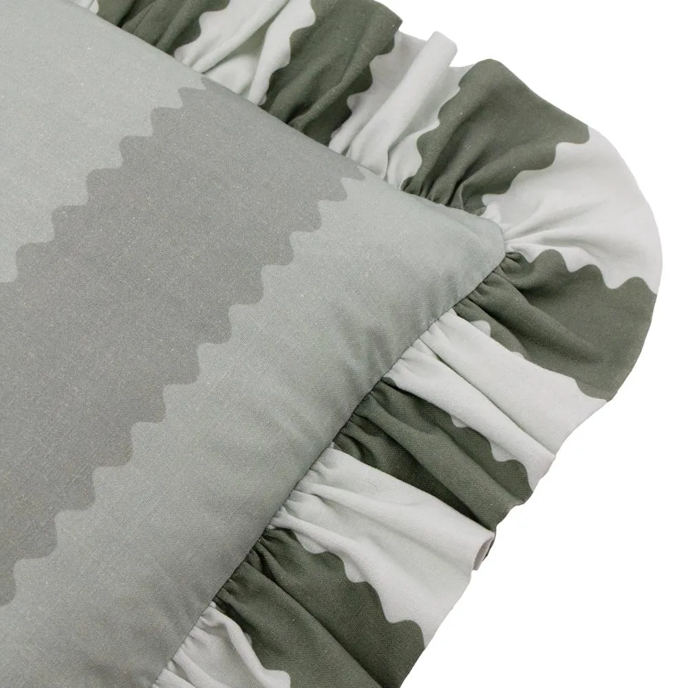 Wylder Birdie Stripe 100% Cotton Ruffle Cushion in Green 3