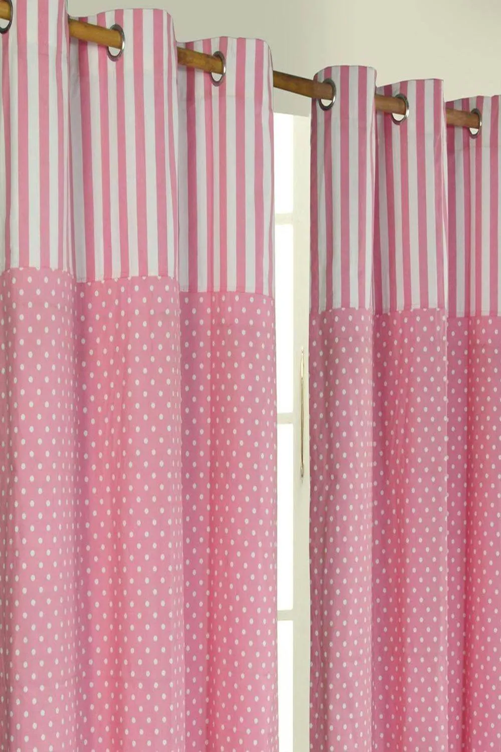 Homescapes Polka Dots Pink Ready Made Eyelet Curtain Pair