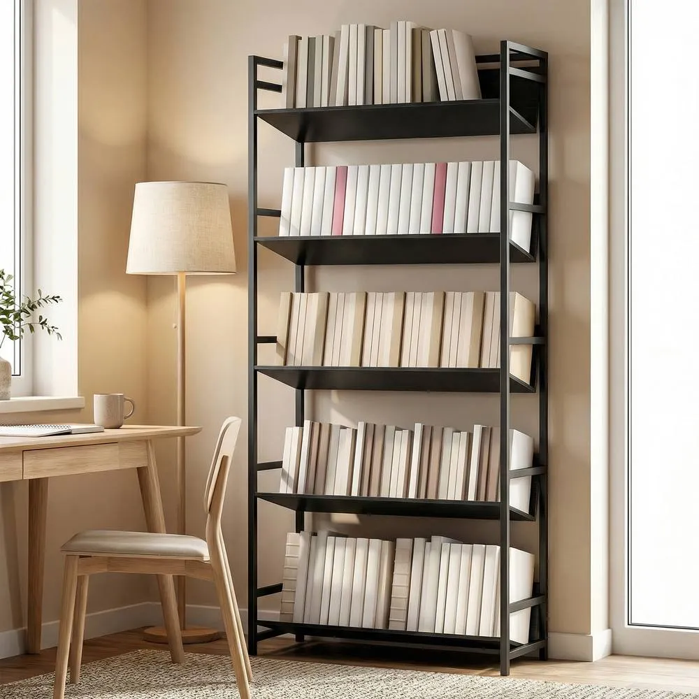 HOMCOM Bookcase Anti-Slip Design 5-Tier in Black
