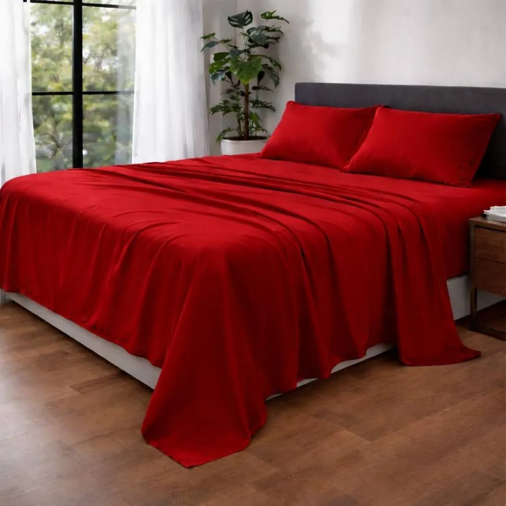 Homes-Linen Ultra Soft Microfibre Flat Sheet Breathable Wrinkle & Fade Resistant in Red