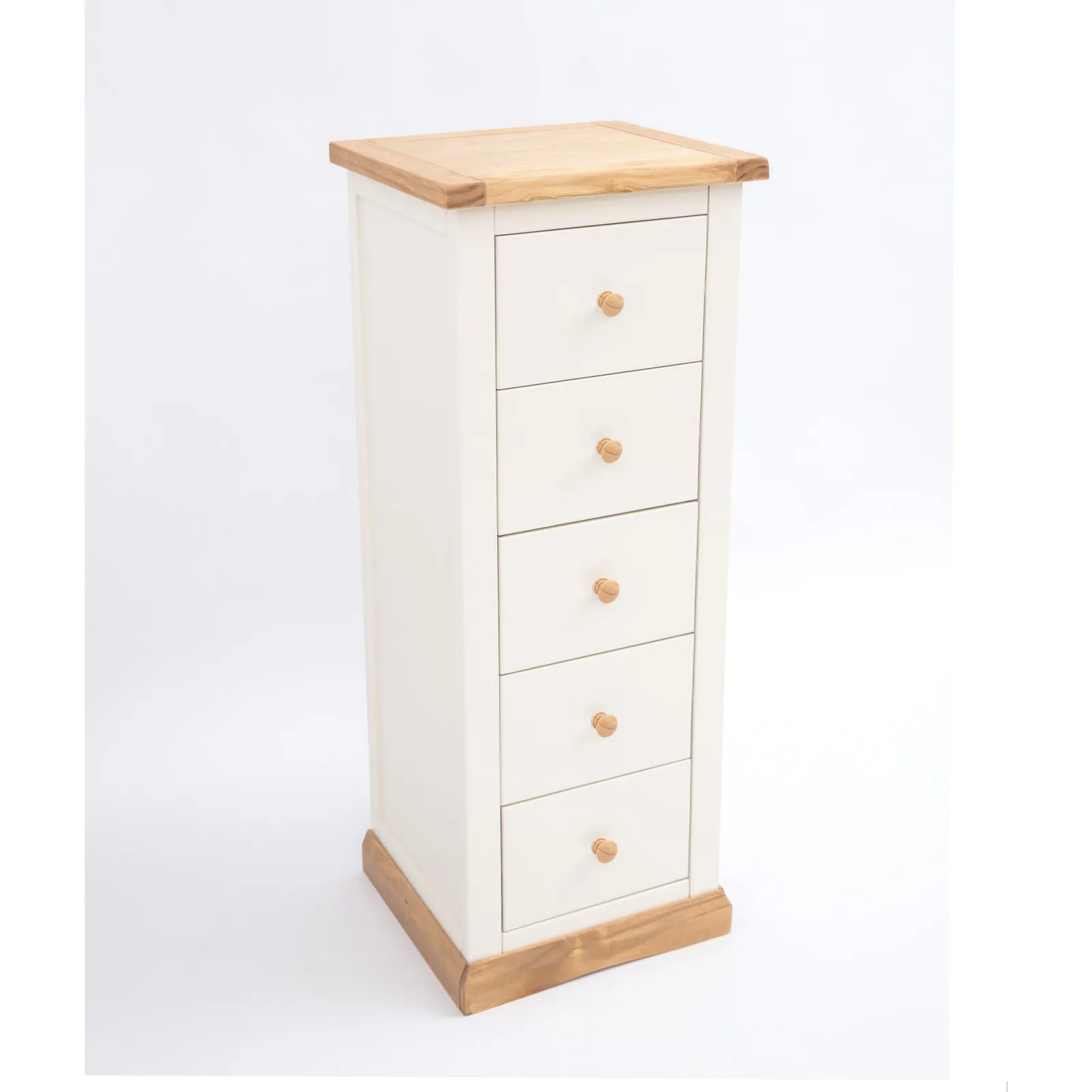Cabinet Bits Trevi 5 Drawer Narrow Chest of Drawers Wood Knob in Off-White 3