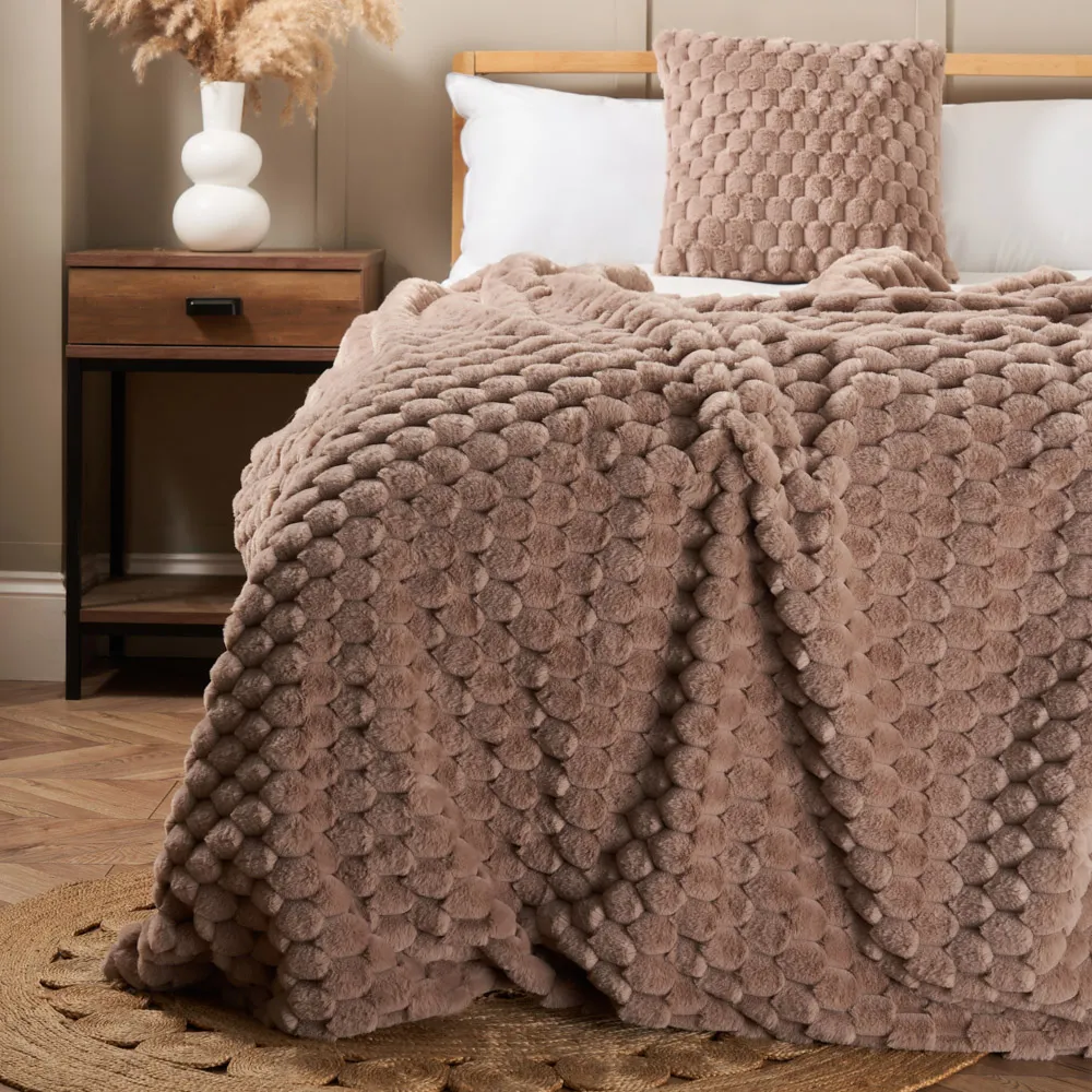 Honeycomb Faux Fur Throw, Mink