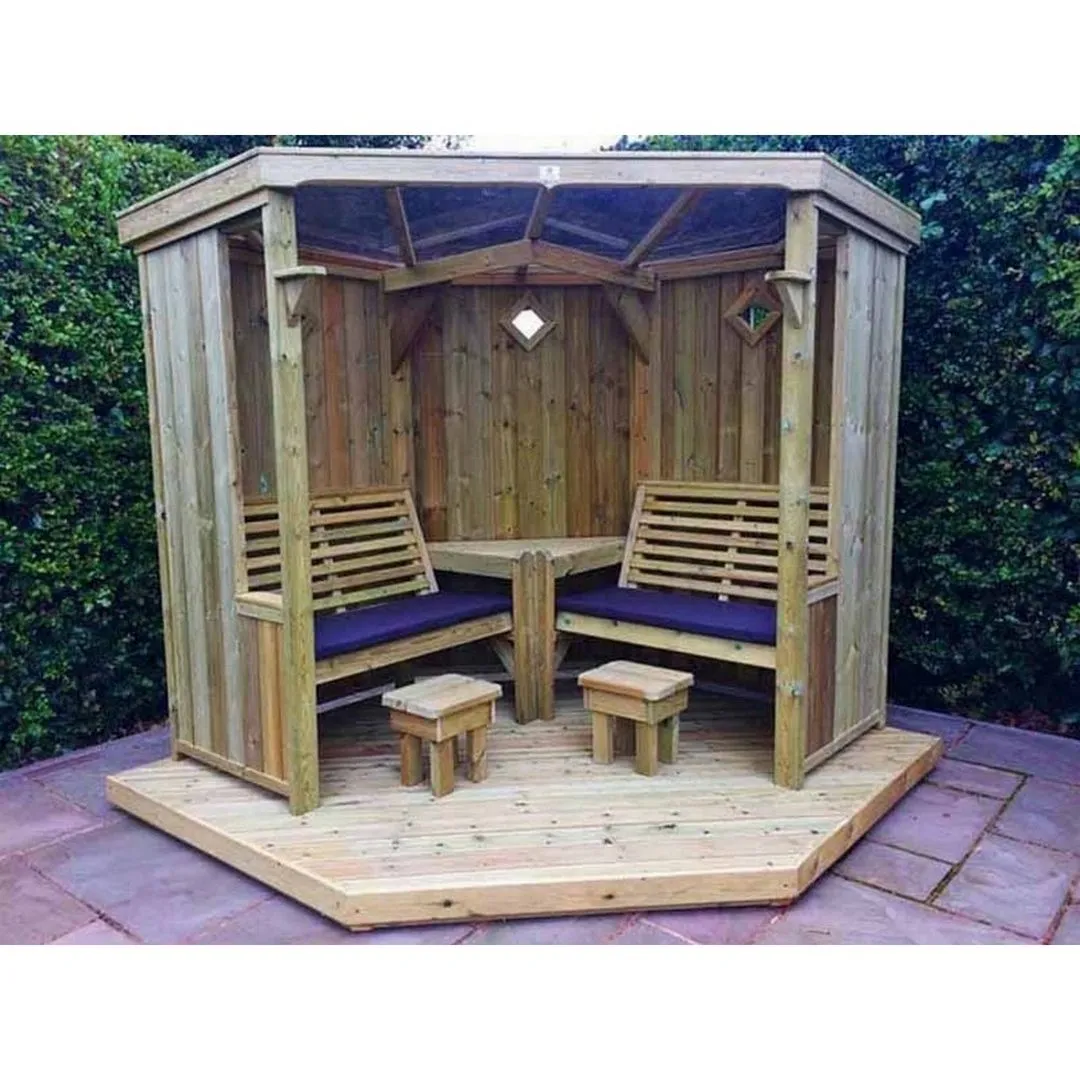 Churnet Valley Garden Furniture Ltd 4 Seasons Garden Room Corner Arbour with Decking - Assembly Incl in Brown