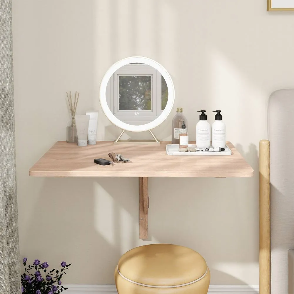 Costway Wall Mounted Wooden Folding Table 80x60cm Drop-Leaf Writing Desk in Natural 5