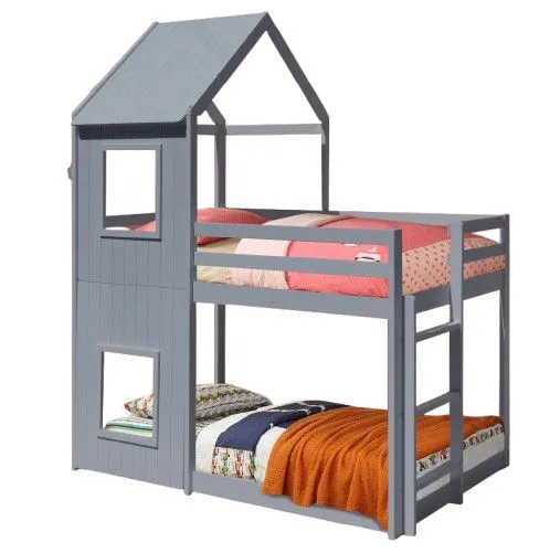 Comfy Living Ltd Wooden House Bunk Bed in Grey 2