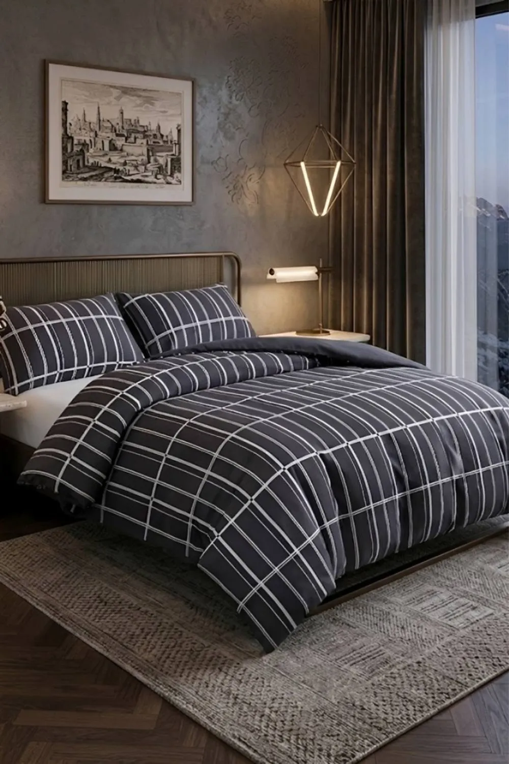 Pamposh Printed Duvet Cover Set King Size Reversible Quilt Covers in Charcoal