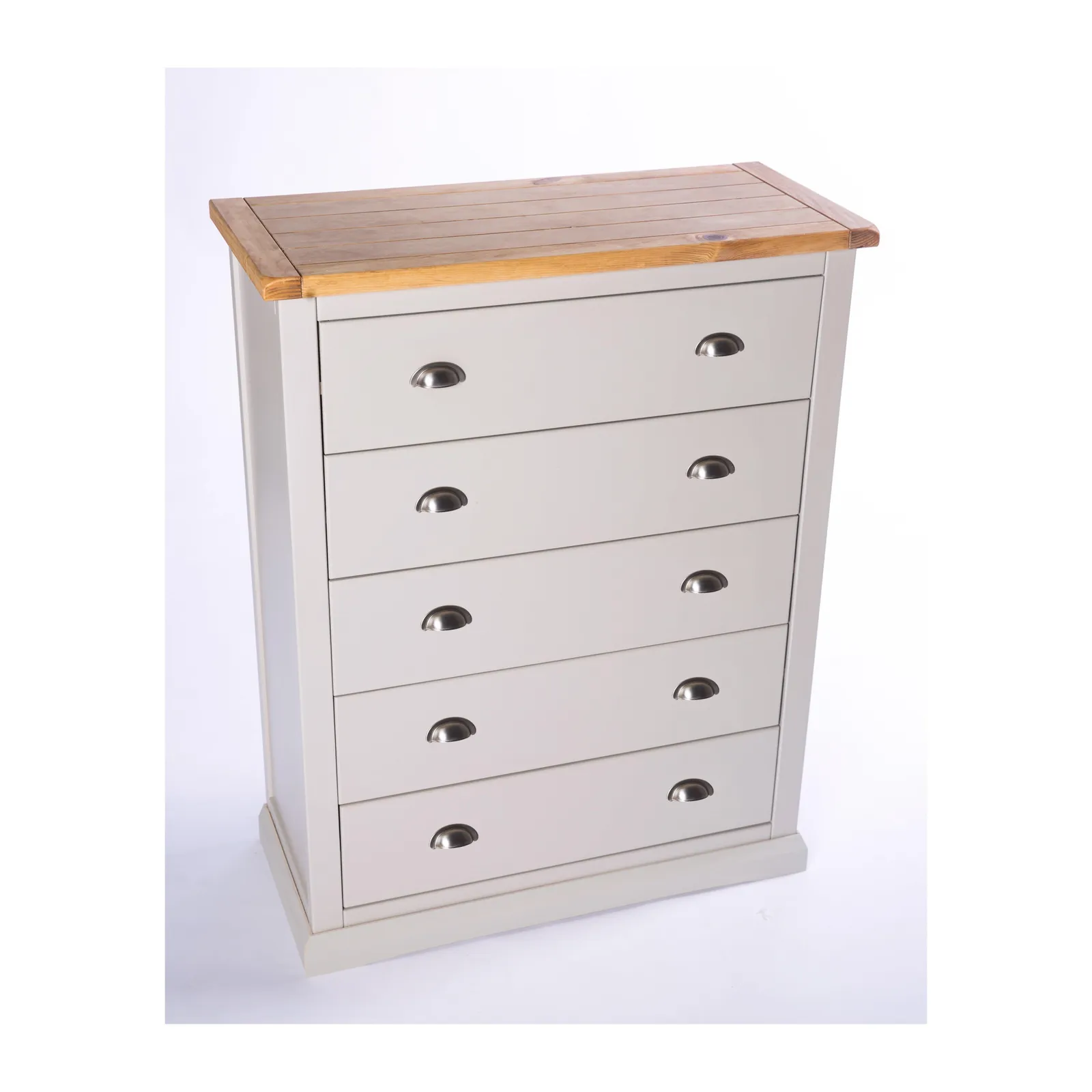 Cabinet Bits Loreo 5 Drawer Chest of Drawers Chrome Cup Handle in Light Grey 3