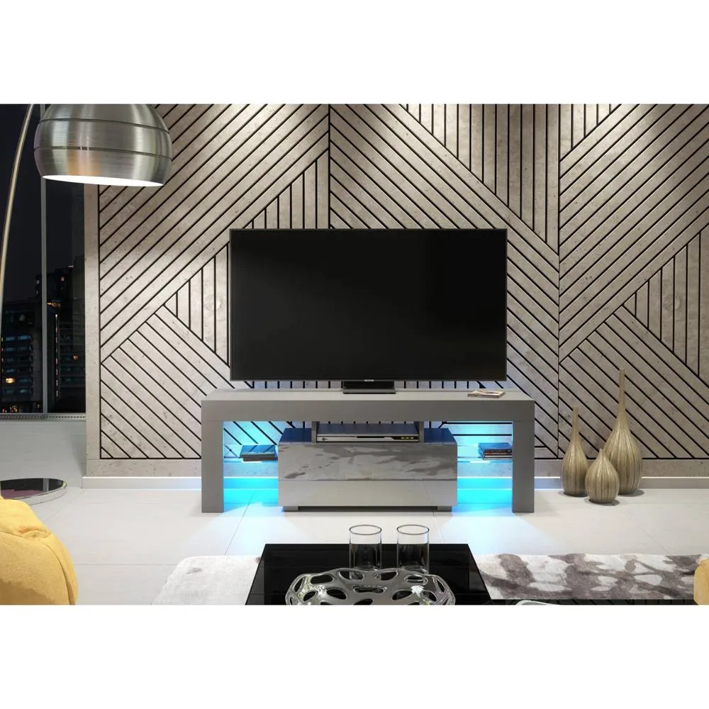 Creative Furniture Floe TV Unit 130cm - Dark Grey with Gloss Doors & LED Lights 3