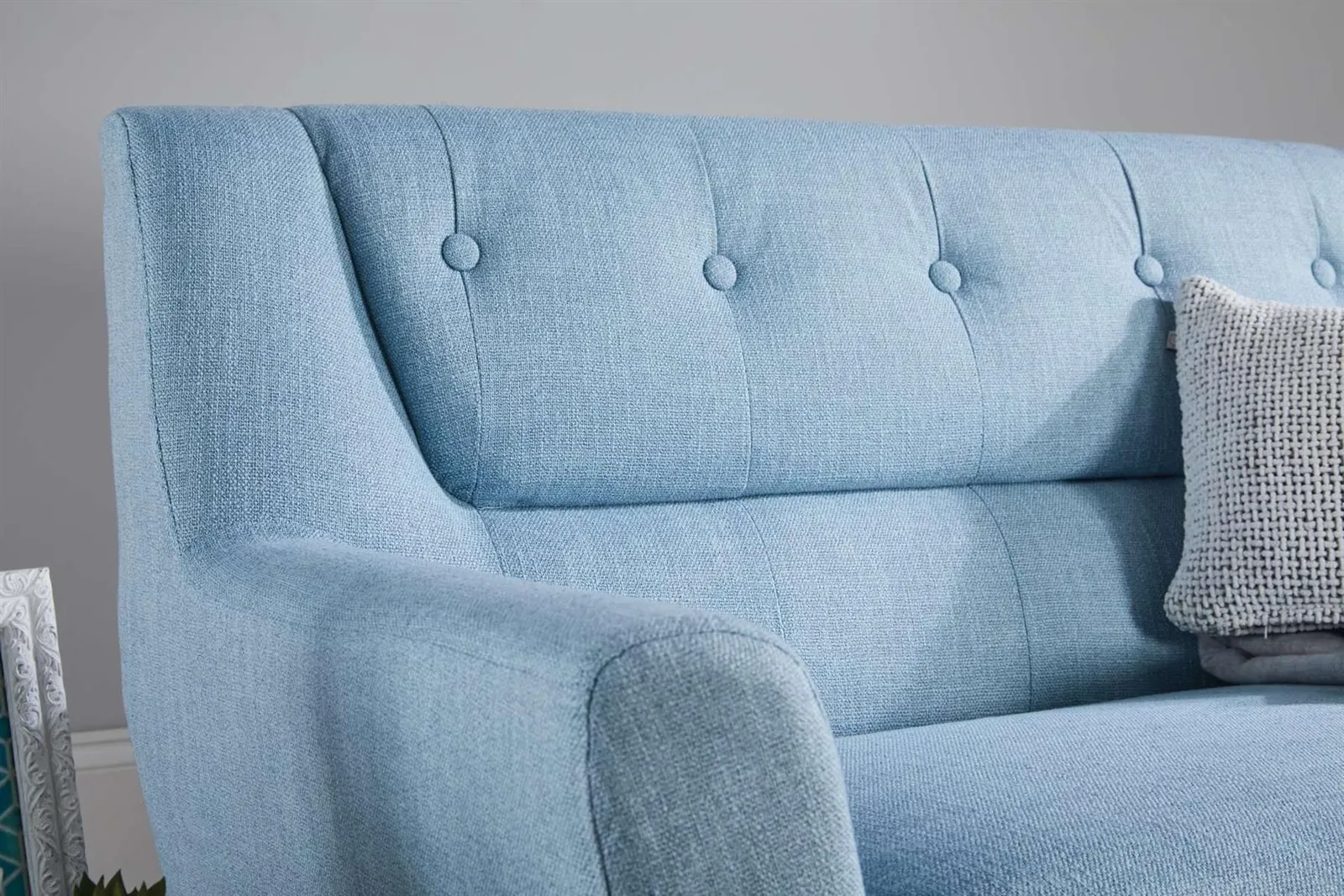 Birlea 2 Seater Sofa Lambeth Settee Modern Retro Style Fabric Wood Legs in Pale Blue 3