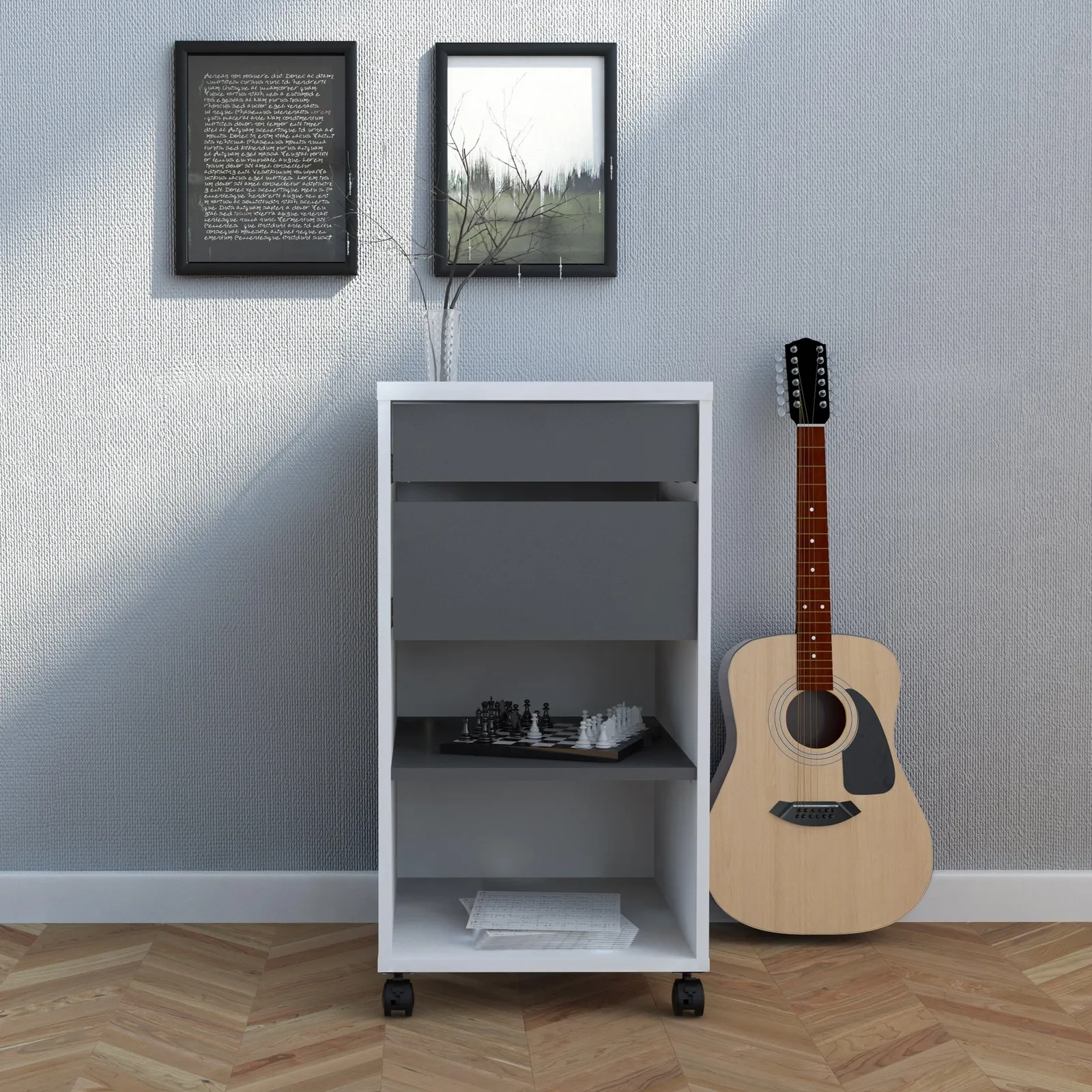 Furniture To Go Function Plus Mobile File Cabinet 2 Drawers 1 shelf in White 6