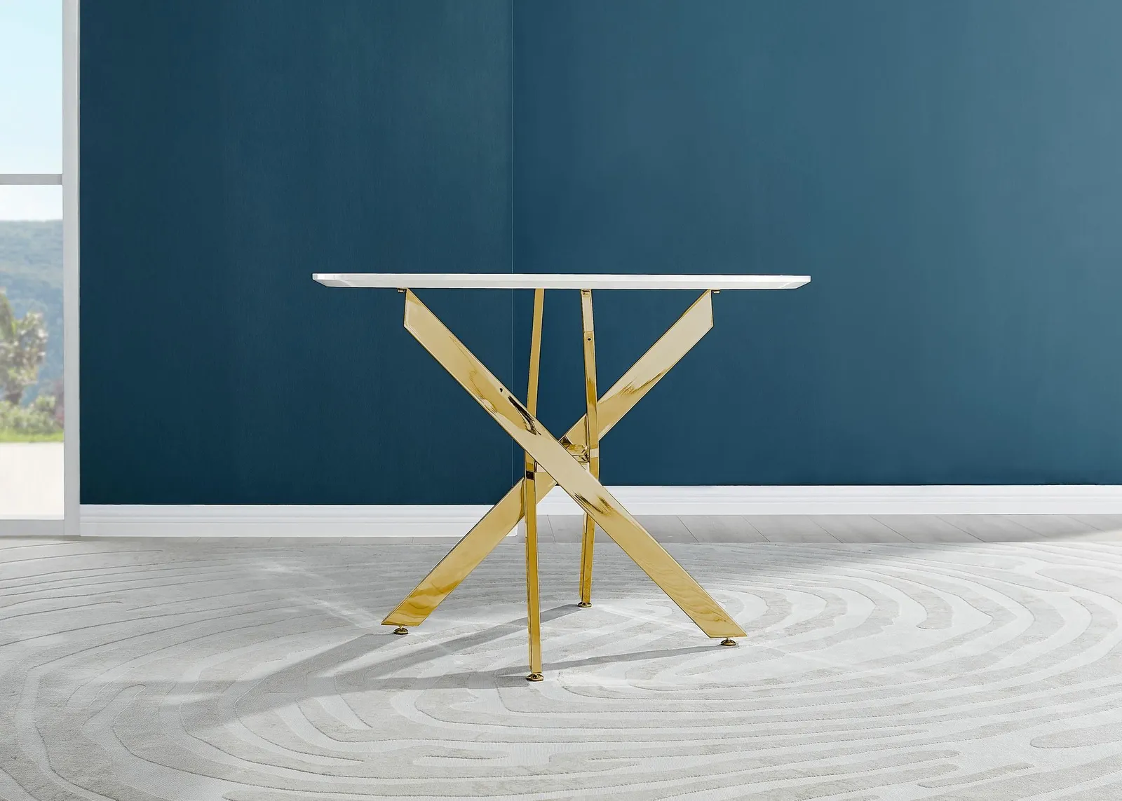 FurnitureboxUK Novara 100cm Round 4-Seater Dining Table With Gold Chrome Legs in White 3