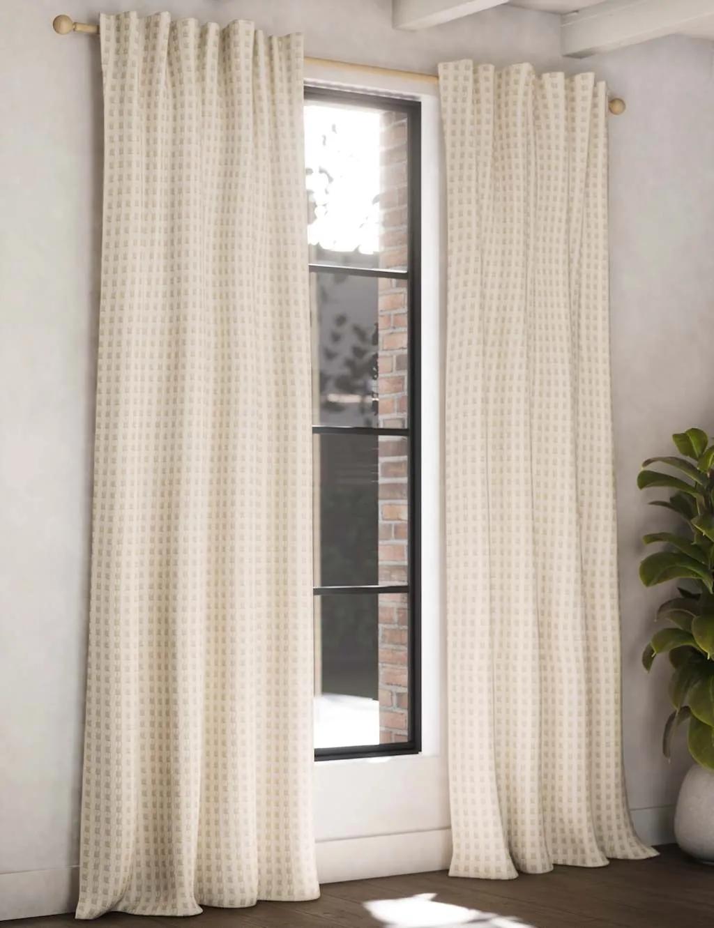 M&S Chenille Gingham Multiway Blackout Curtains Natural