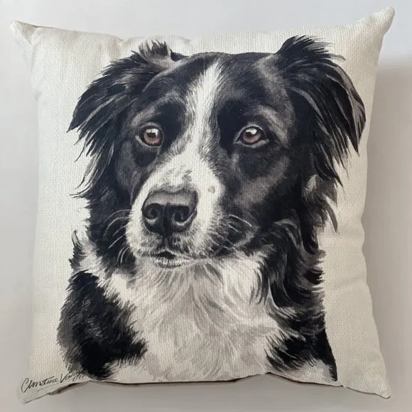 Christine Varley Border Collie Square Cushion 2
